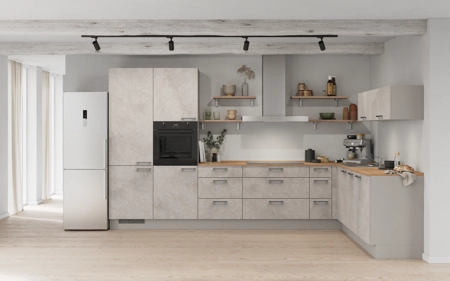 Cuisines Elite Cuisine en L 366,6 cm x 246, 6 cm électroménagers inclus planning 11 Décor béton gris terre Riva Cuisines Elite Cuisine en L 366,6 cm x 246, 6 cm électroménagers inclus planning 11 Décor béton gris terre Riva