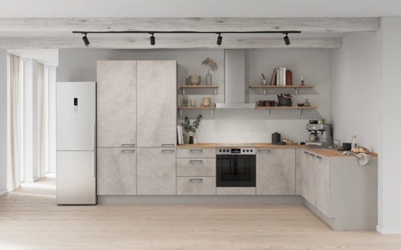 Cuisines Elite Cuisine en L 366,6 cm x 246, 6 cm électroménagers inclus planning 12 Décor béton gris terre Riva Cuisines Elite Cuisine en L 366,6 cm x 246, 6 cm électroménagers inclus planning 12 Décor béton gris terre Riva