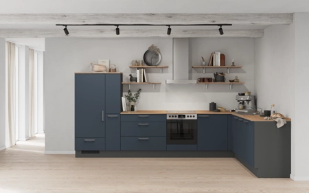 Cuisines Elite Cuisine en L 366,6 cm x 246, 6 cm électroménagers inclus planning 17 Bleu fjord ultra-mat Easytouch Cuisines Elite Cuisine en L 366,6 cm x 246, 6 cm électroménagers inclus planning 17 Bleu fjord ultra-mat Easytouch