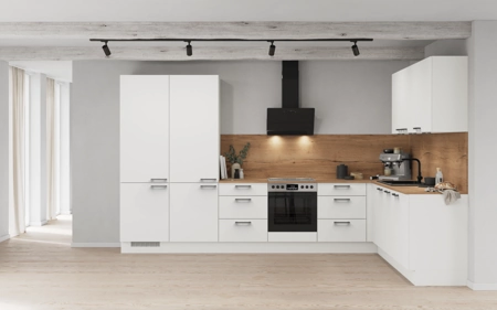 Cuisines Elite Cuisine en L 366,6 cm x 246, 6 cm électroménagers inclus planning 5 Blanc alpin, super mat Touch Cuisines Elite Cuisine en L 366,6 cm x 246, 6 cm électroménagers inclus planning 5 Blanc alpin, super mat Touch