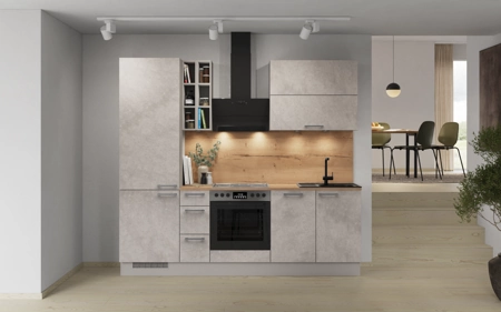 Cuisines Elite Cuisine linéaire 240 cm électroménagers inclus planning 5 Décor béton gris terre Riva Cuisines Elite Cuisine linéaire 240 cm électroménagers inclus planning 5 Décor béton gris terre Riva