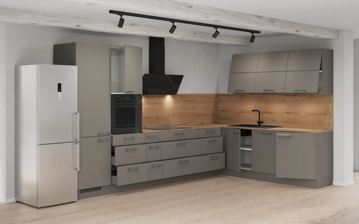 Cuisines Elite Cuisine en L 366,6 cm x 246, 6 cm électroménagers inclus planning 15 4